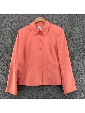 Talbots Jacket Womens 4 Petite Peach Microsuede Button Up Collar Career Vintage